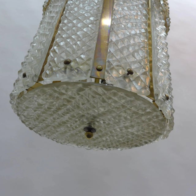 Large Textured Glass and Brass Chandelier - a Pair For Sale In New York - Image 6 of 10