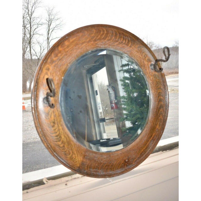 Antique Round Oak Wall Mirror With Hat Hooks Chairish