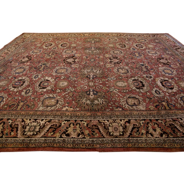 Antique Sultanabad Handmade Floral Red Oversize Wool Rug For Sale In New York - Image 6 of 10
