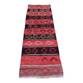 1960s Rustic Style Cicim Stripe Design Handmade Oushak Kilim Runner Rug For Sale