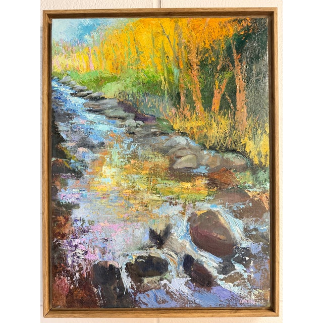 Mountain stream and rocks. Original oil on linen by Julia Lowing. One-of-a-kind original oil painting on a 24x18x.75-inch...