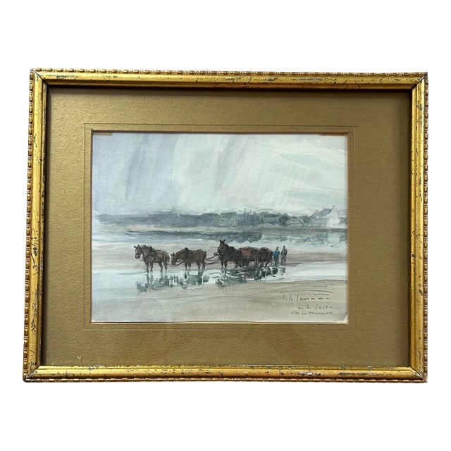 Antique Original Seascape Painting With Horses by French Artist J M Tournier For Sale