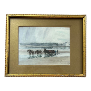 Antique Original Seascape Painting With Horses by French Artist J M Tournier