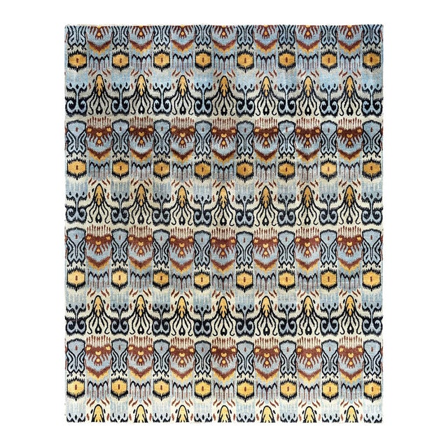 Ikat, One-of-a-Kind Hand-Knotted Area Rug - Beige, 8' 2" x 10' 1" For Sale