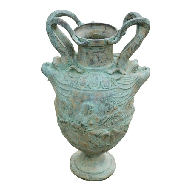 Bronze Serpent Twin Handled Roman Garden Urn For Sale