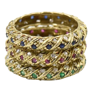Set of Ruby Emerald Sapphire Stacking Gold Bands with Diamonds - 3 Pieces, Ring size 6 - 6.25