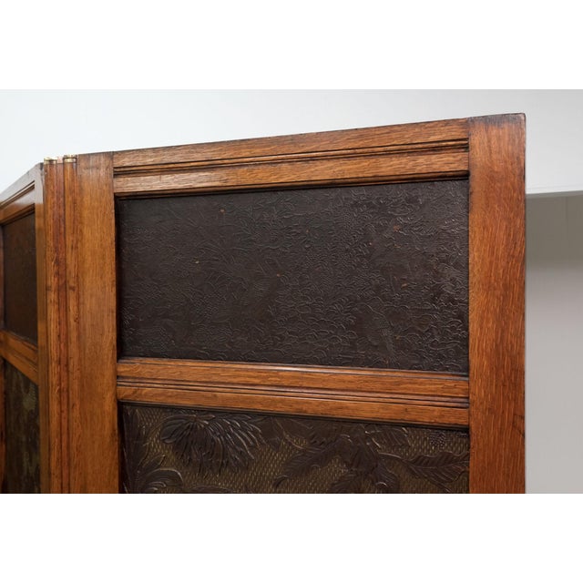 Arts and Crafts Oak Room Divider with Botanical Motifs Panels, 1890s For Sale - Image 10 of 18