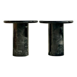 Vintage Boho Black Marble Side Tables - A Pair For Sale