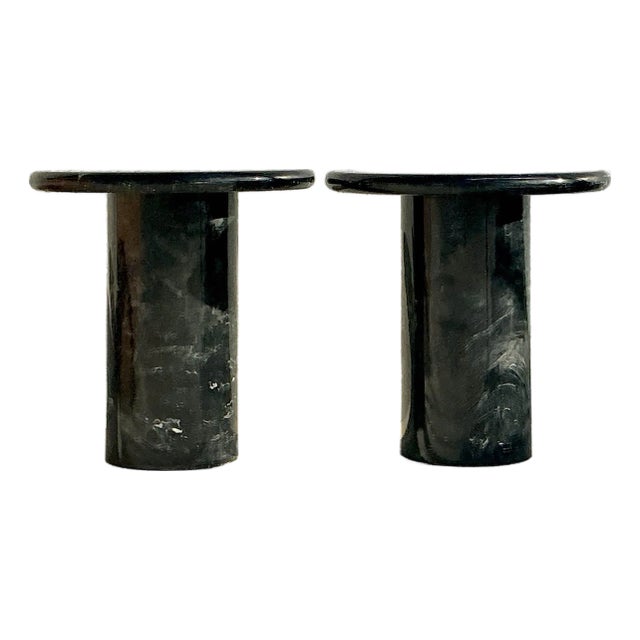 Vintage Boho Black Marble Side Tables - A Pair For Sale