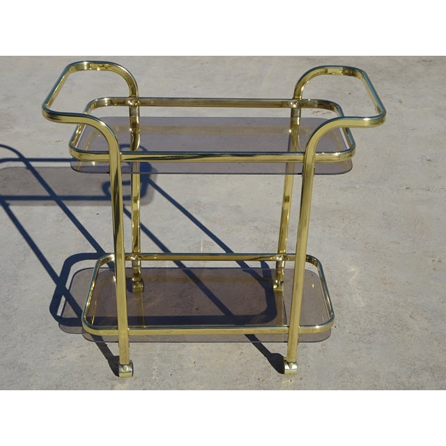 Rolling Serving Cart in Gilded Metal and Glass, 1980s For Sale - Image 10 of 17