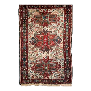 Antique Caucasian Soumak Area Rug, Handwoven Wool, Tribal Bird Motifs Design, 3' x 5' For Sale