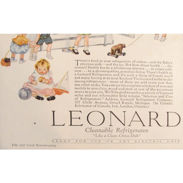 An elegant blue and white advertisement page for the Leonard Cleanable Refrigerator company, "Like a Clean China Dish."...