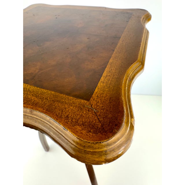 Brown Vintage r.a. Importing Co. Burl Wood Tripod Drinks Table For Sale - Image 8 of 13