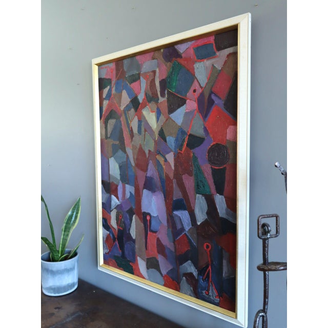 Mid-Century Modern 'A Gathering Across Planes' Geometric Abstract Oil Painting by Swedish Artist Gunnar Greiber (1919 – 2011), Framed For Sale - Image 4 of 11