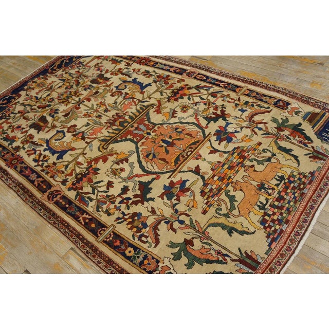 19th Century 1890s Beige Tree of Life Antique Persian Sarouk Farahan Meditation Carpet 4'4'' X 6'9'' Knotted Wool Rug For Sale - Image 5 of 14