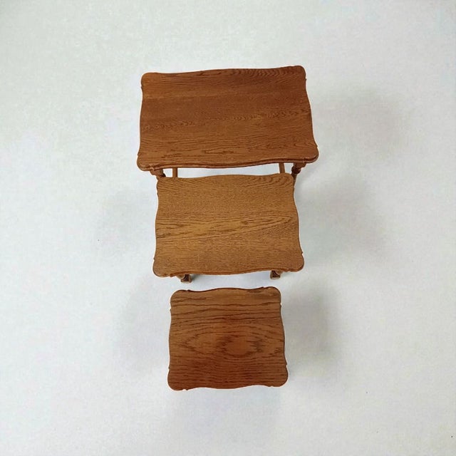 Wood Mid-Century Modern Scandinavian Nesting Tables in Oak, 1950s, Set of 3 For Sale - Image 7 of 11