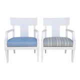 Michael Taylor Jansen White Marine Lacquer Arm Chairs, 2 Pieces, Attributed For Sale
