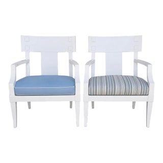 Michael Taylor Jansen White Marine Lacquer Arm Chairs, 2 Pieces, Attributed For Sale