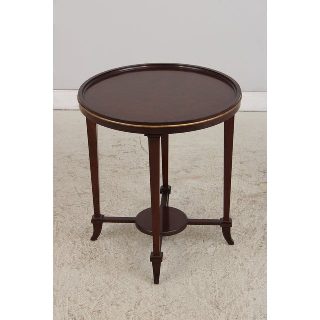 Neoclassical Baker Burl Walnut Mahogany Round Lamp Table For Sale - Image 3 of 13