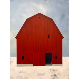 Midwinter by Justin Wheatley | Acrylic on Canvas Red Barn in Snow For Sale