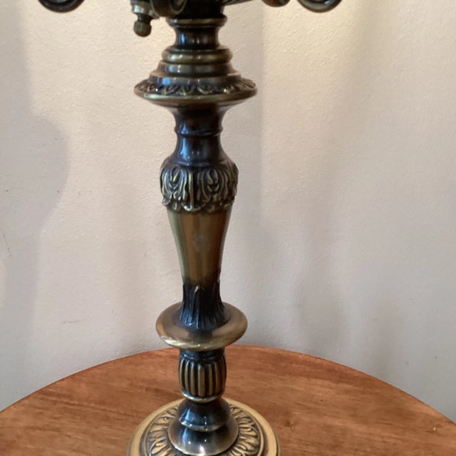 Brass Hollywood Regency Large French Bouillotte Brass 5 Arm With Center Light Candelabra Table Lamp Circa 1950s For Sale - Image 8 of 12