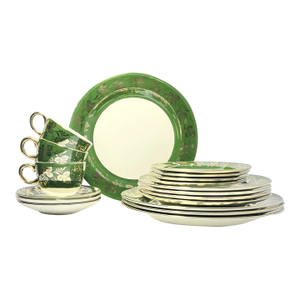 1950s Homer Laughlin Green Gold Grapevine Leaf 18-Piece Ceramic Dinnerware Set
