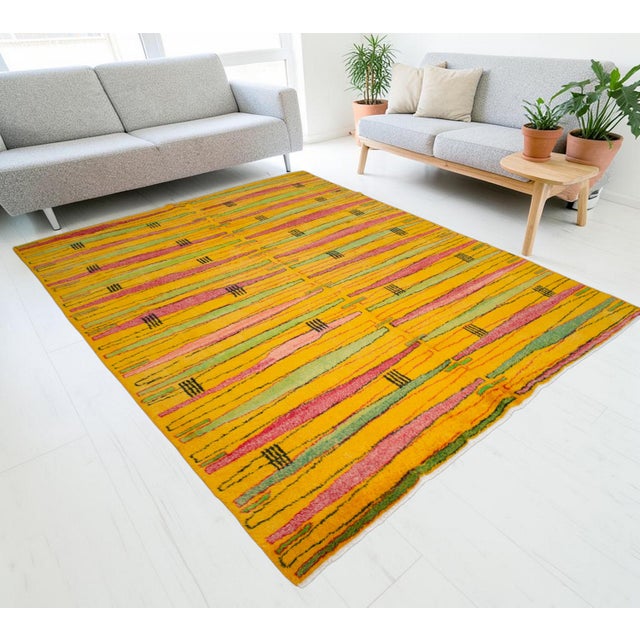 Vintage Turkish Rug – Zeki Muren Art Deco Abstract Wool Carpet, Mid-Century Collector Masterpiece 7′1″ × 10′1″ For Sale - Image 4 of 15