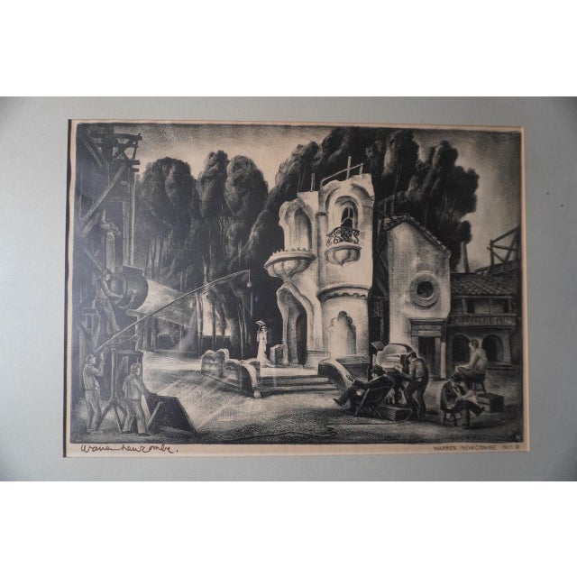 Printmaking Materials Warren Newcombe, B&w Lithograph c.1937, Backset of Hollywood Shoot, Framed For Sale - Image 7 of 8