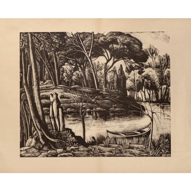Diego Pettinelli, Landscape, Lithograph on Paper, 1937 For Sale