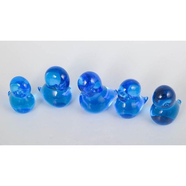 Josef marcolin for fm ronneby, set of five duck figurines. Set of five handcrafted duck figurines in blue art glass. The...