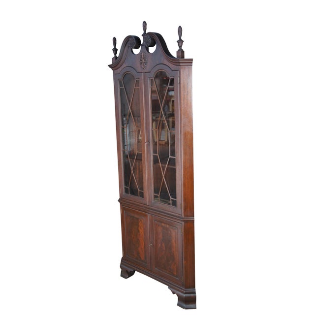 1930s W. A. Berkey American Chippendale Style Corner Cabinet. A replica of a piece exhibited in George Washington's Mount...