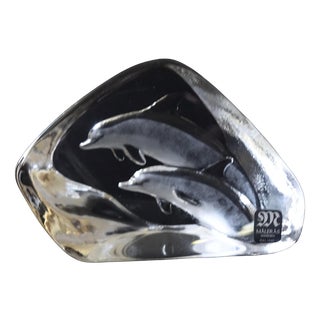 Vintage Full Lead Crystal Figure of Dolphins from Målerås, Sweden, 1970s For Sale