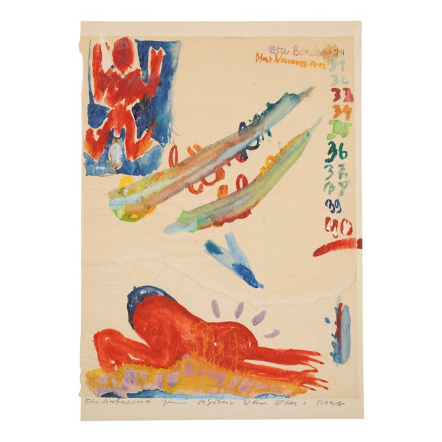 Max Neumann and Eta Bender, Figurative Composition, 1970, Mixed Media Drawing For Sale