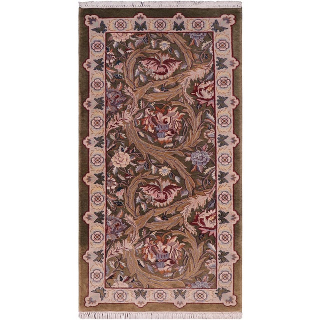 Shabby Chic 1990's Pak-Persian Green/Beige Wool Rug - 2'0'' X 4'2'' For Sale - Image 9 of 9
