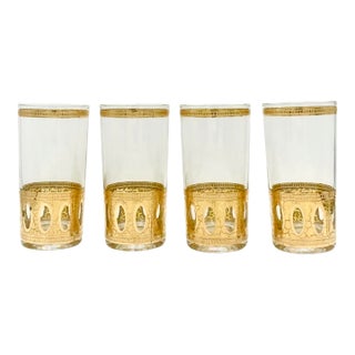 Vintage Mid Century Modern Culver Antigua 22k Gold Highball Glasses - Set 4 For Sale