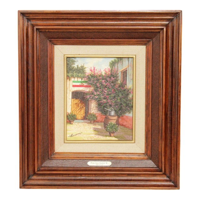 1980s Francisco Hurtado Esquivel Mexican Courtyard Original Painting For Sale