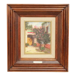 1980s Francisco Hurtado Esquivel Mexican Courtyard Original Painting