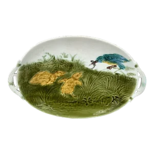 French Oval Majolica Ducklings Platter Sarreguemines, Circa 1890
