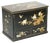 Vintage Chinese Chinoiserie TV Media Stand in Black Lacquered Paint with Bird & Flowers For Sale