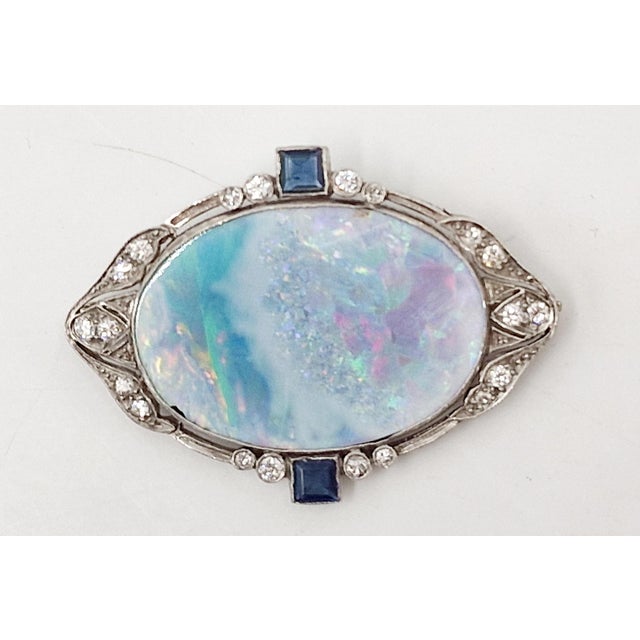 Mid-Century 18 Karat White Gold Brooch with Multicolored Opal, Diamonds and Sapphires, Italy, 1950s For Sale - Image 15 of 15