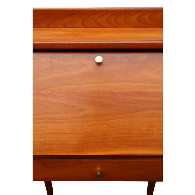 Mid-Century Modern 1970s Childs Custom Handcrafted Cherry Drop-Front Secretary Desk & Chair For Sale - Image 3 of 18