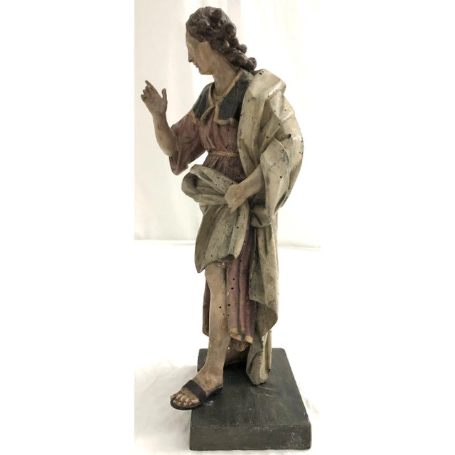 A Late 17th C. Italian or Northern European Carved Wood Sculpture of a Saint For Sale - Image 4 of 9