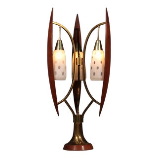 Biomorphic Table Lamps in Walnut, Glass, and Brass from Masjestic Lamp.Co, USA, 1960s For Sale