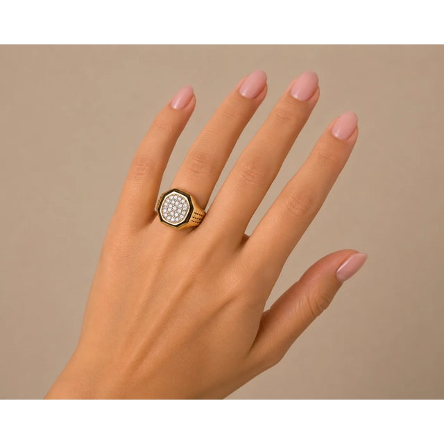 Modern Late 20th Century Size 10.5 Vermeil Sterling 925 Silver White Diamond Men Band Ring For Sale - Image 3 of 3