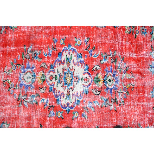 Textile 1960s Vintage Red Distressed Wool Rug For Sale - Image 7 of 11