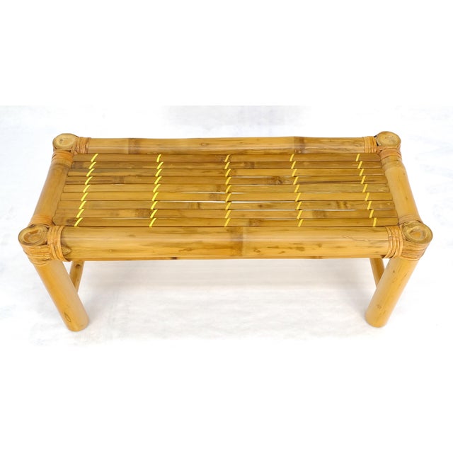 Thick Profile Bamboo 15x36 Compact Bench Mid Century Modern c1970s MINT