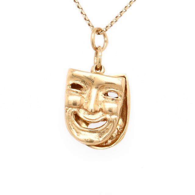Vintage 14k Gold Comedy & Tragedy Masks Figural Charm for a Bracelet For Sale - Image 4 of 14