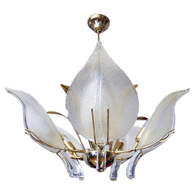 Italian Murano Glass and Brass Chandelier by Archimede Seguso for Seguso, 1960s For Sale