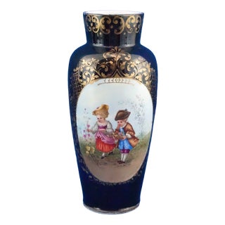 Vintage Empire Hand-Painted Porcelain Vase from Fischer J. Manufactory, 1920s For Sale