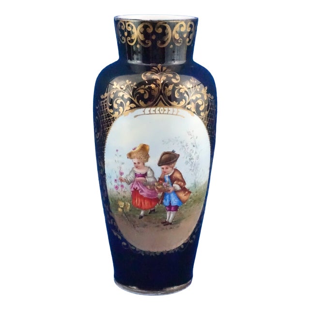 Vintage Empire Hand-Painted Porcelain Vase from Fischer J. Manufactory, 1920s For Sale